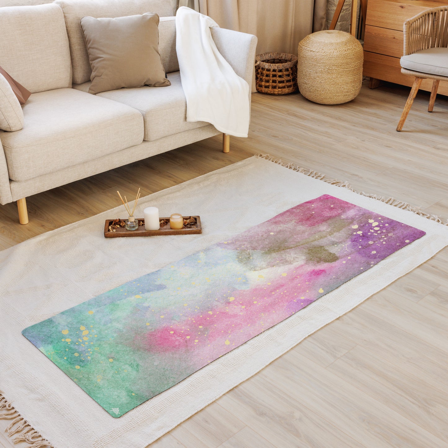 Pink & Green Water Color Yoga mat